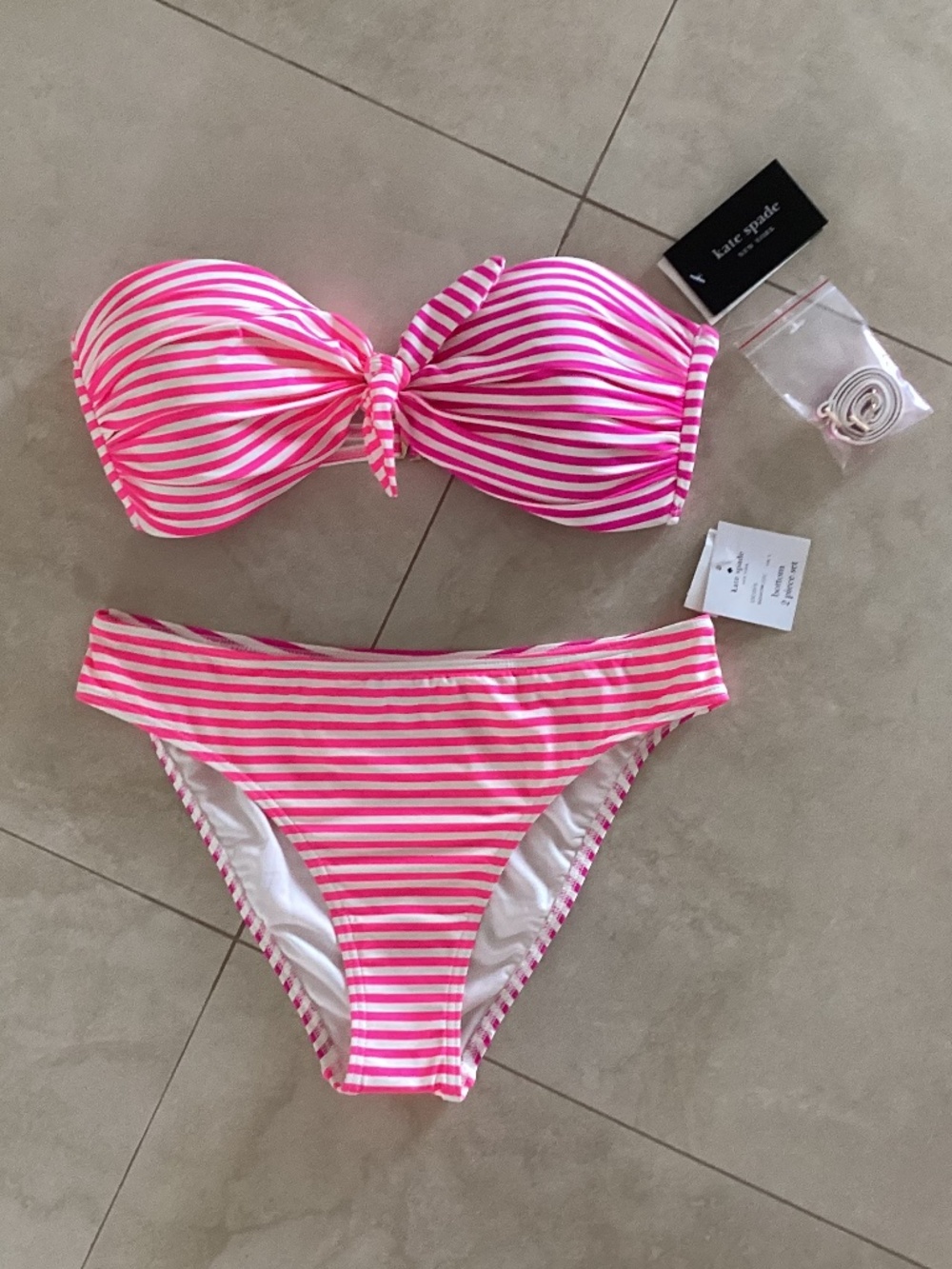 Kate Spade Bandeau Bikini Swim Set in Radiant Pink White Pink Purple Stripes 💕